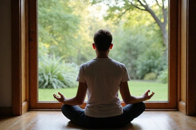 A person meditating or practicing mindfulness, symbolizing holistic wellness.