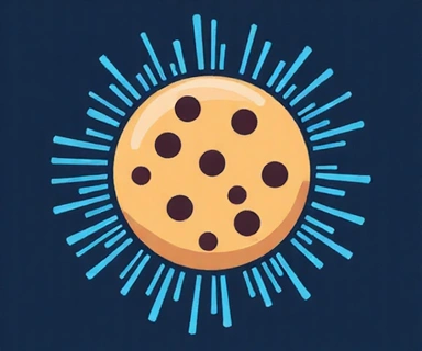 Illustration of a cookie icon with digital data streams around it