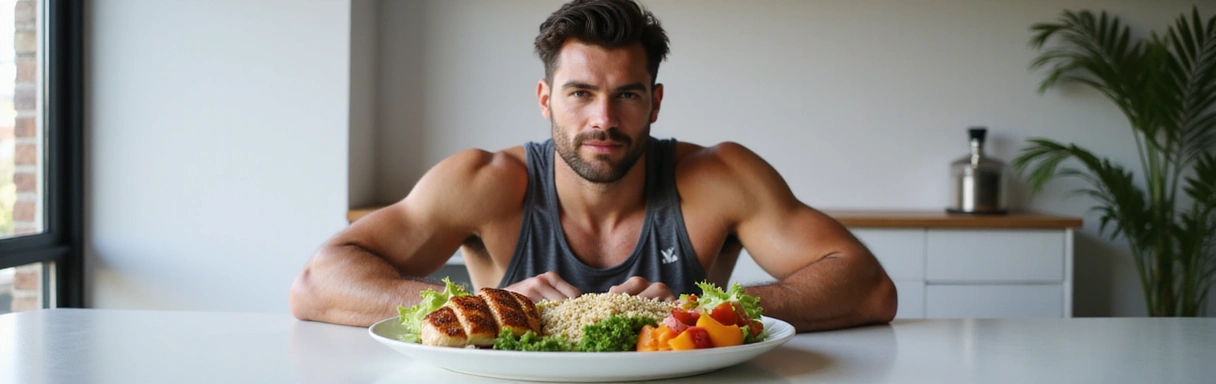 Athlete eating a healthy meal with fresh ingredients