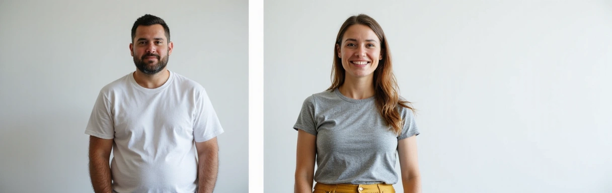 Before and after concept for weight management showing a person's transformation